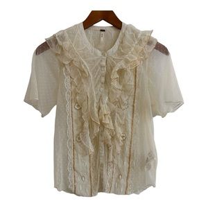 Free People Kisha Ruffle Cream Ivory Lace Top Size S